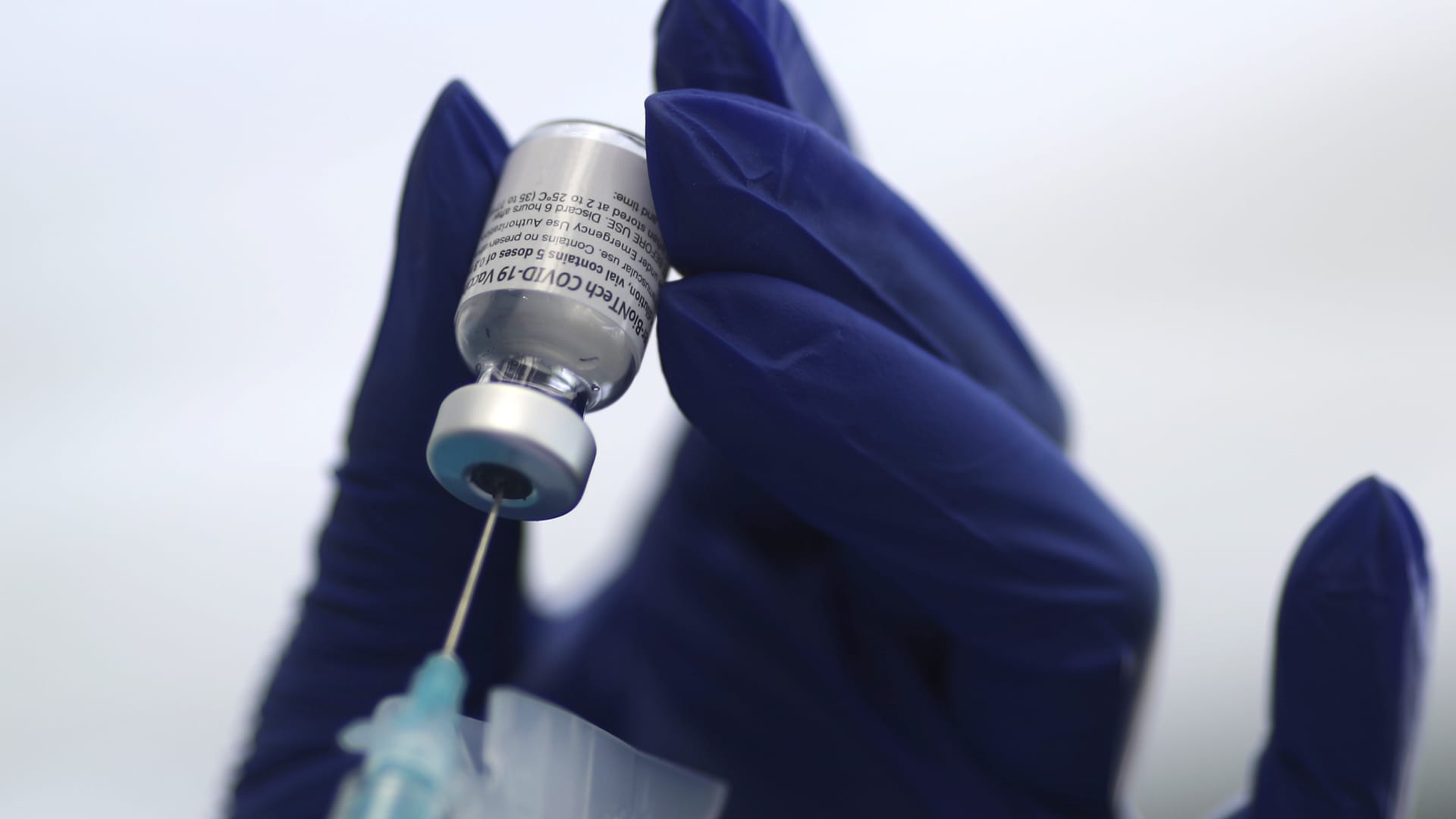 A healthcare worker prepares a Pfizer coronavirus disease (COVID-19) vaccination in Los Angeles, California, January 7, 2021.