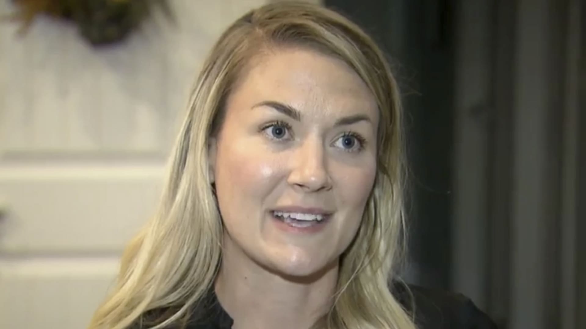 In this image taken from video provided by WRAL-TV, Capt. Emily Rainey speaks during an interview with WRAL-TV, in Southern Pines, N.C., in May 2020. The Army is investigating Rainey, a psychological operations officer, who led a group of people from North Carolina to the rally in Washington that led to the deadly riot in the U.S. Capitol by supporters of President Donald Trump.