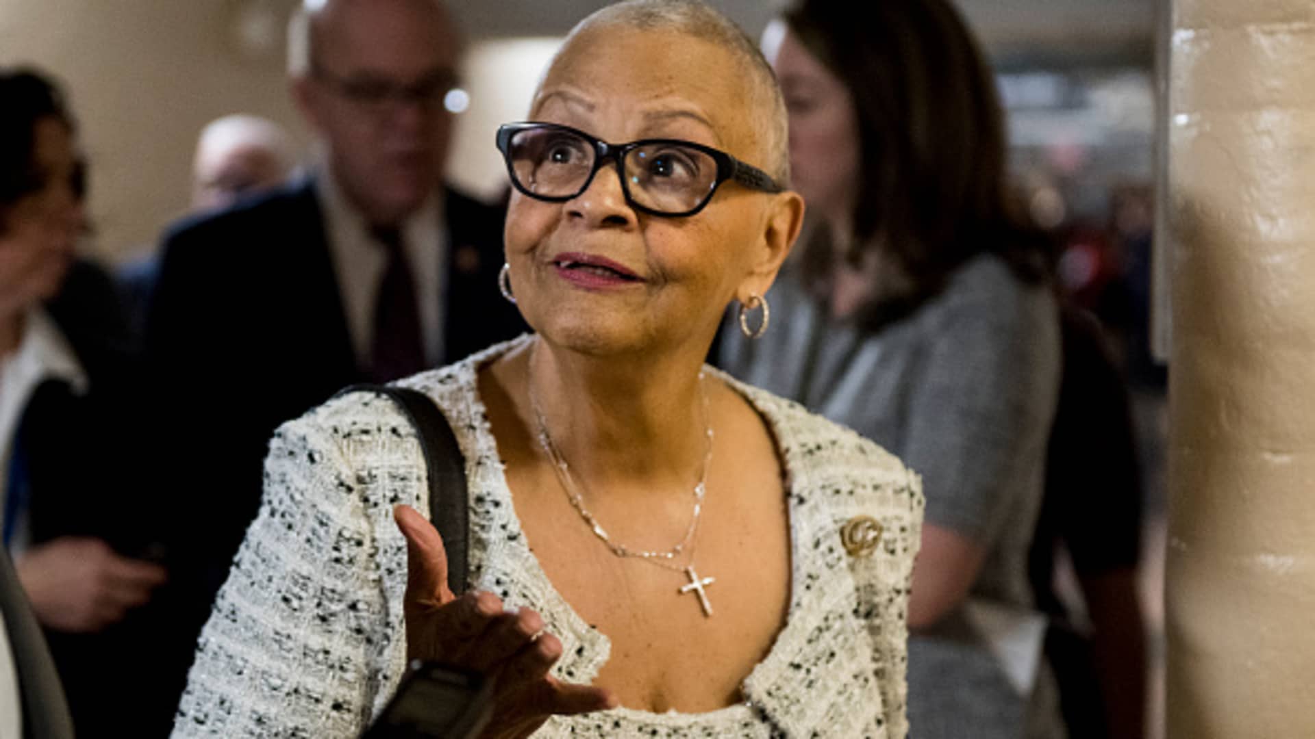 Rep. Bonnie Watson Coleman, D-N.J., leaves the House Democrats' caucus meeting in the Capitol on Wednesday, March 6, 2019.