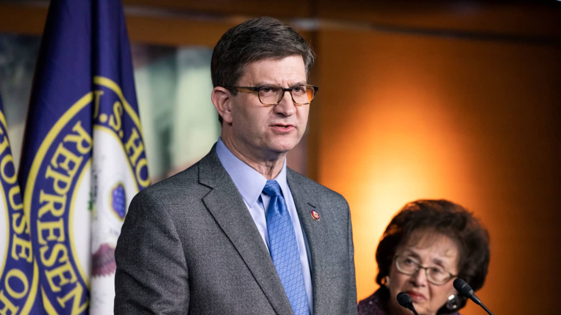 Representative Brad Schneider (D-IL) speaks about his experiences during a trip to Israel and Auschwitz-Birkenau as part of a bipartisan delegation from the House of Representatives while Representative Nita Lowey (D-NY) listens on January 28, 2020 in Washington, DC.