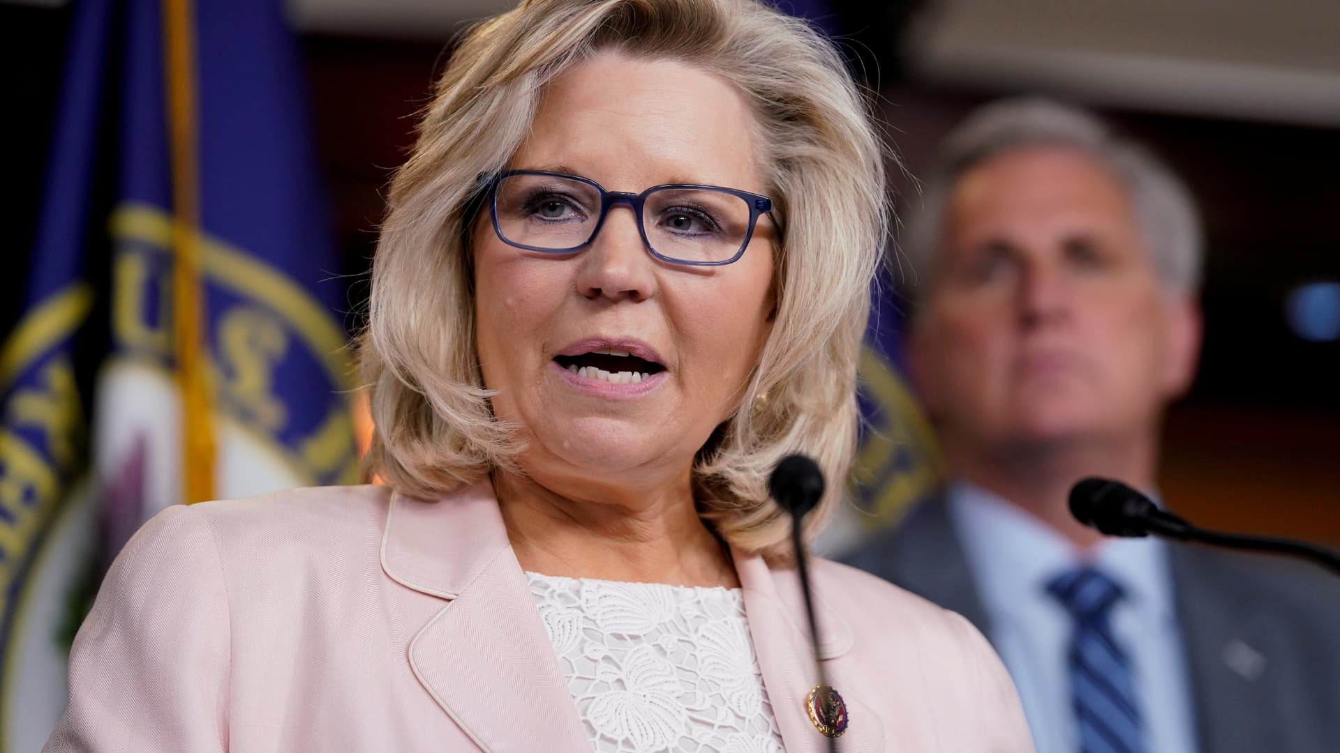 House Republican Conference Chair Liz Cheney speaks at a news conference on Capitol Hill in Washington, May 8, 2019.