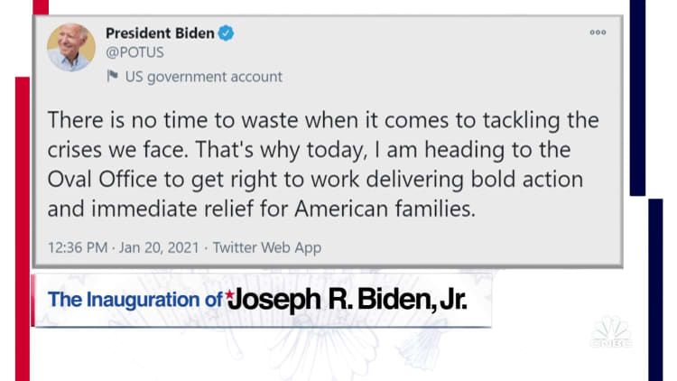President Biden sends out first tweet: 'There is no time to waste'