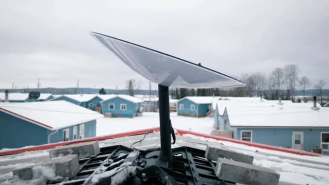 A Starlink user terminal installed on the roof of a building in Canada.