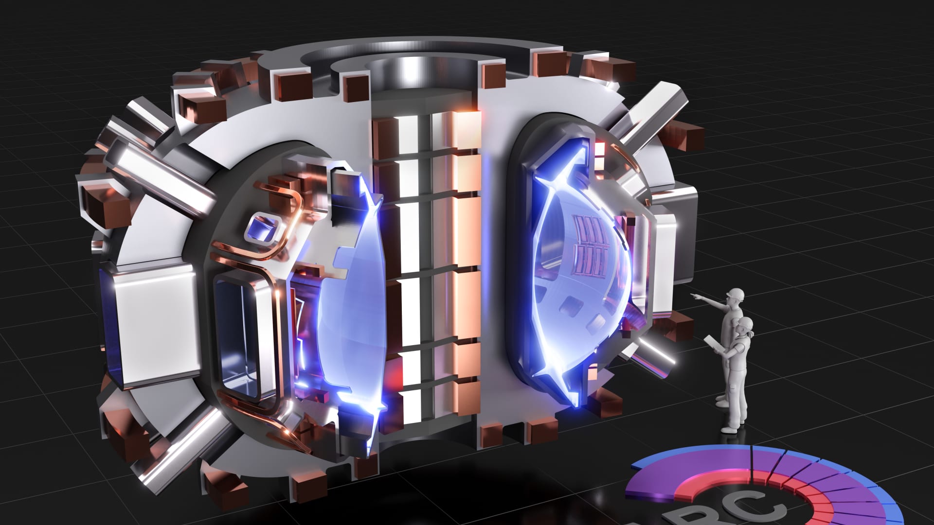 This is a rendering of the SPARC, a tokamak machine currently being designed by the team from the Massachusetts Institute of Technology and Commonwealth Fusion Systems, which aims to create and confine a plasma to create energy with fusion.