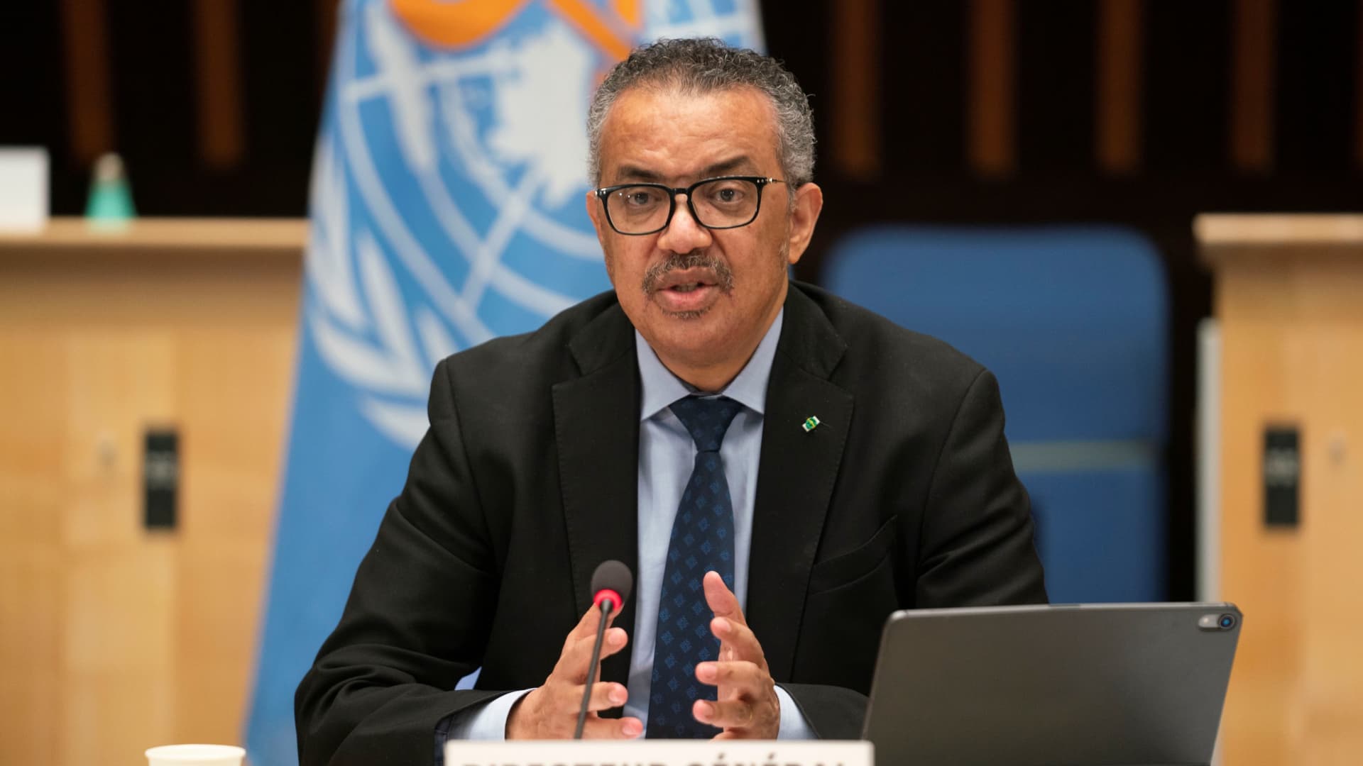 Tedros Adhanom Ghebreyesus, Director General of the World Health Organization (WHO) speaks after Dr. Anthony Fauci, director of the National Institute of Allergy and Infectious Diseases during the 148th session of the Executive Board on the coronavirus disease (COVID-19) outbreak in Geneva, Switzerland, January 21, 2021.