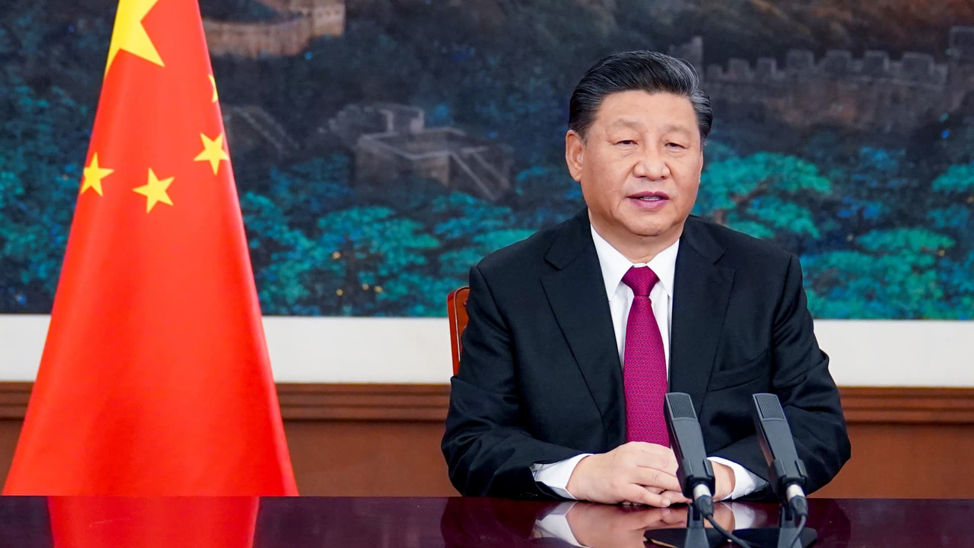 Chinese President Xi Jinping attends the World Economic Forum WEF Virtual Event of the Davos Agenda and delivers a special address via video link in Beijing, capital of China, Jan. 25, 2021.