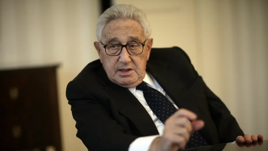 Henry Kissinger speaks suring an interview in Washington DC. Kissinger is a 1973 Nobel Peace Prize laureate. He served as National Security Advisor and later concurrently as Secretary of State in the Richard Nixon administration.