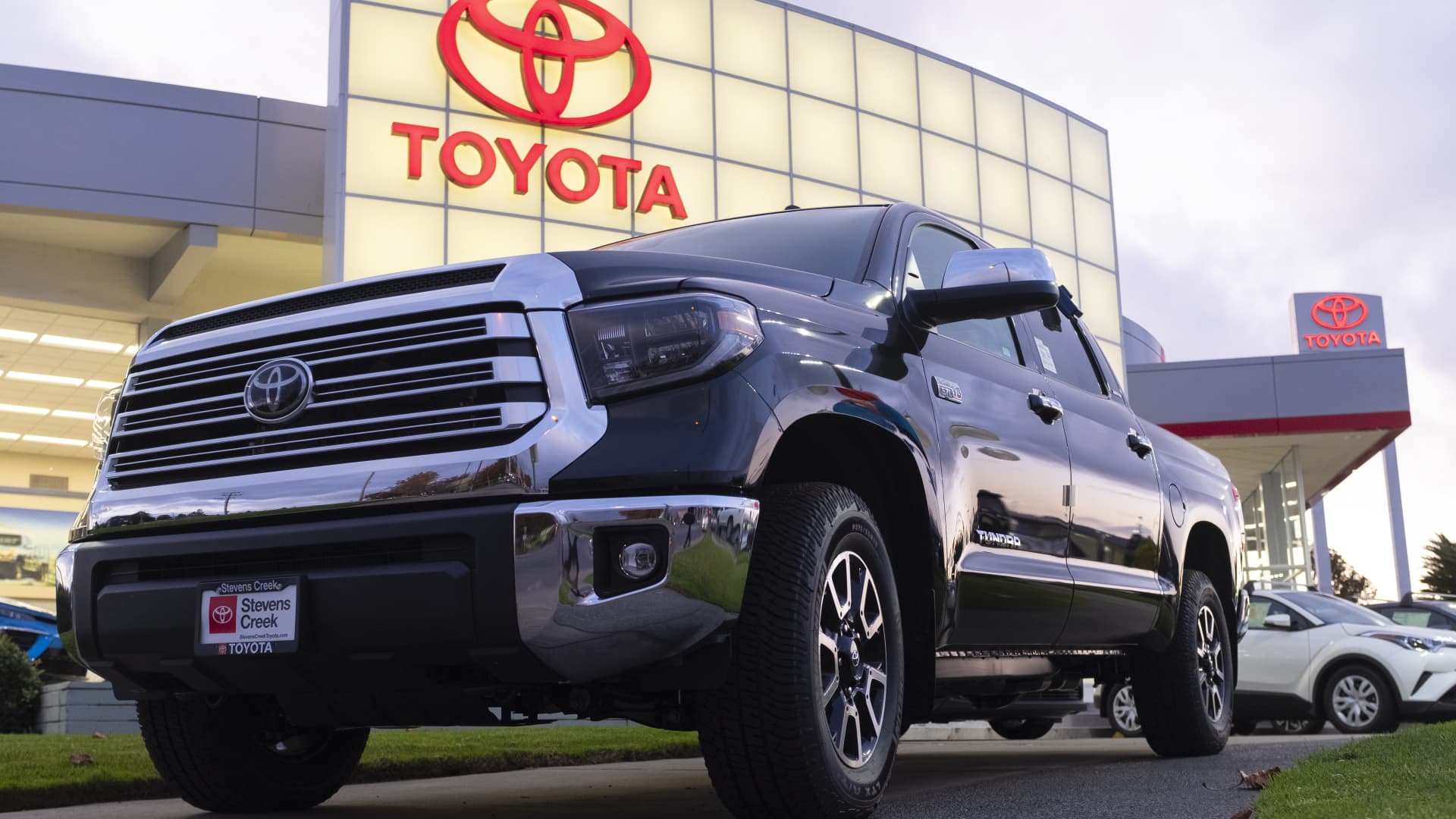 A Toyota Tundra pickup truck is seen at a car dealership in San Jose, California.