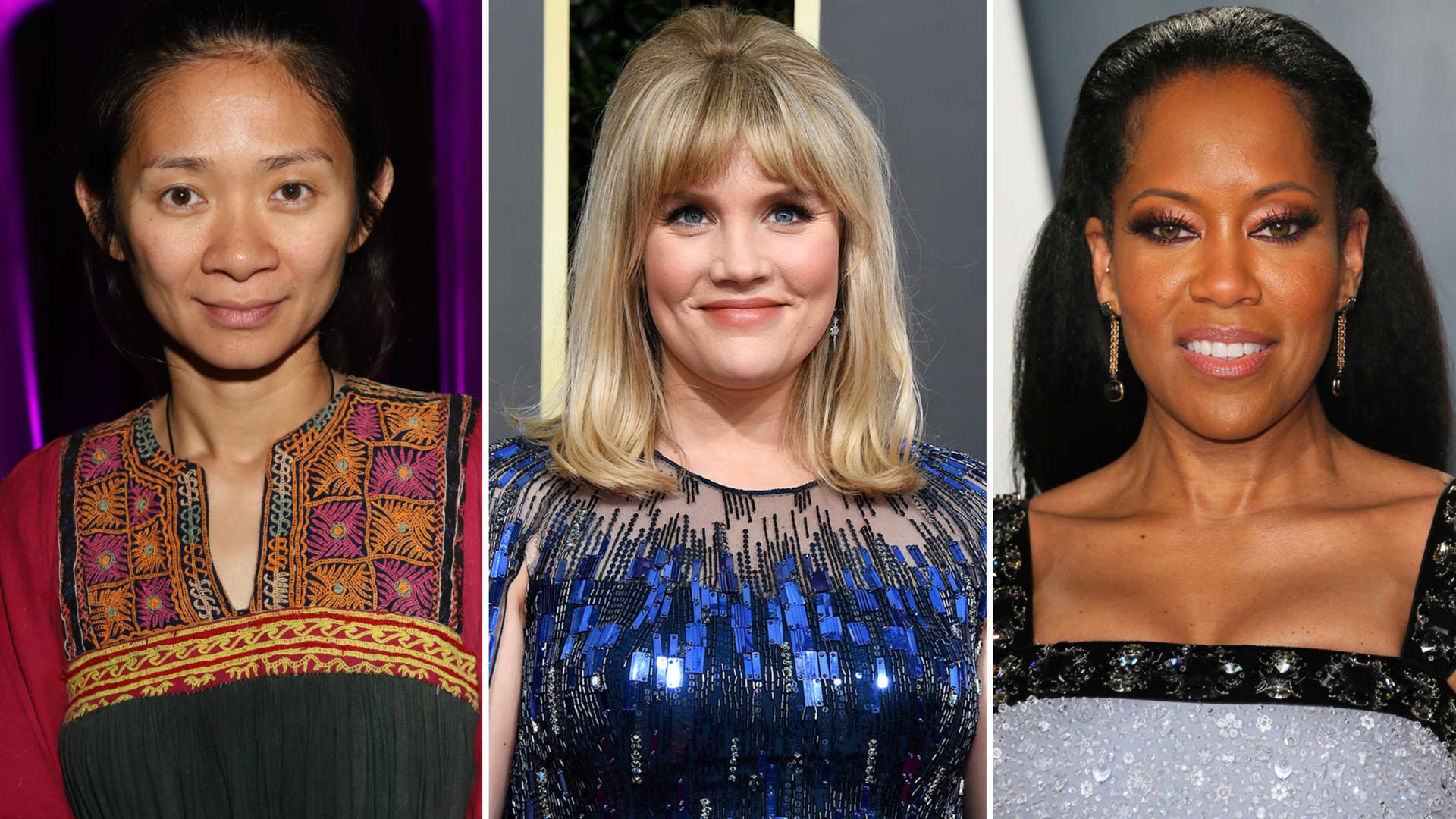 Golden Globe nominees for Best Director: Chloe Zhao (L), Emerald Fennell (C), and Regina King