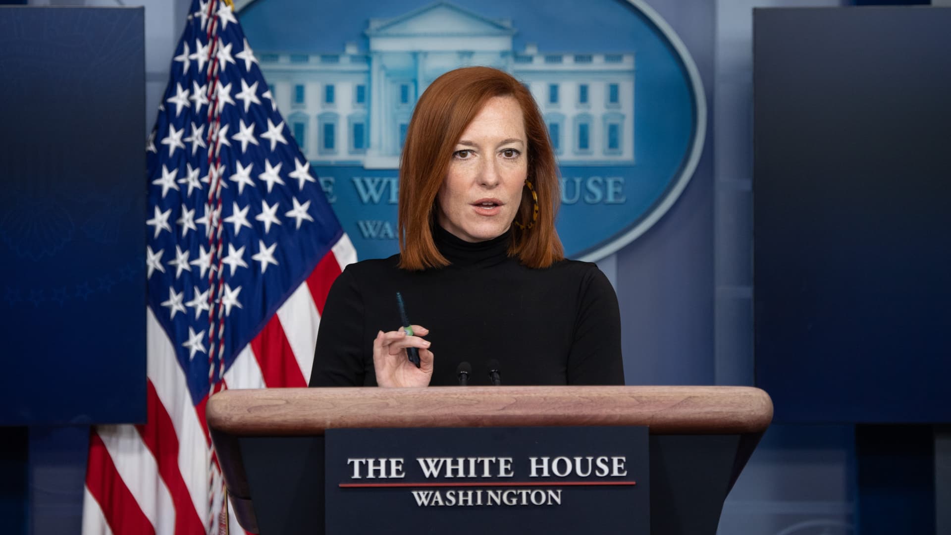 White House Press Secretary Jen Psaki holds the daily press briefing in the Brady Press Briefing Room of the White House in Washington, DC, February 3, 2021.