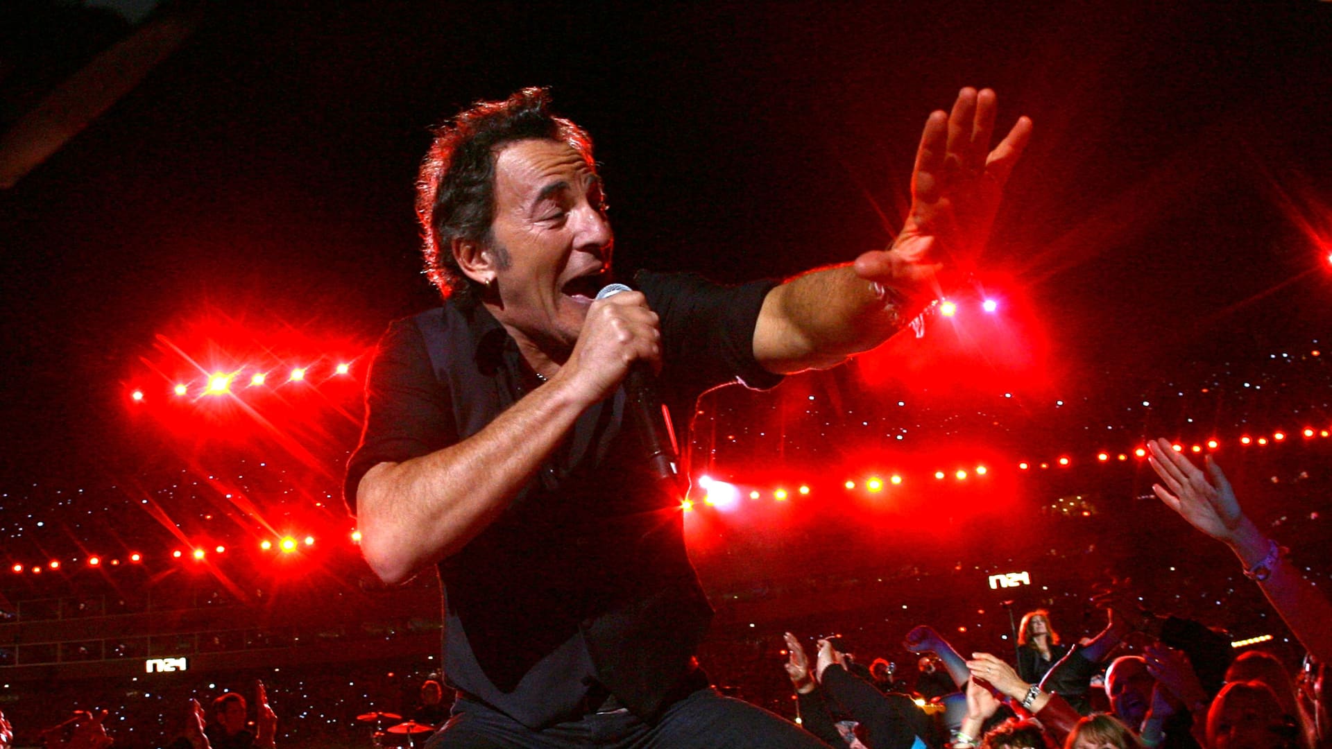 Bruce Springsteen and the E Street Band perform at the Bridgestone halftime show during Super Bowl XLIII between the Arizona Cardinals and the Pittsburgh Steelers on February 1, 2009 at Raymond James Stadium in Tampa, Florida.