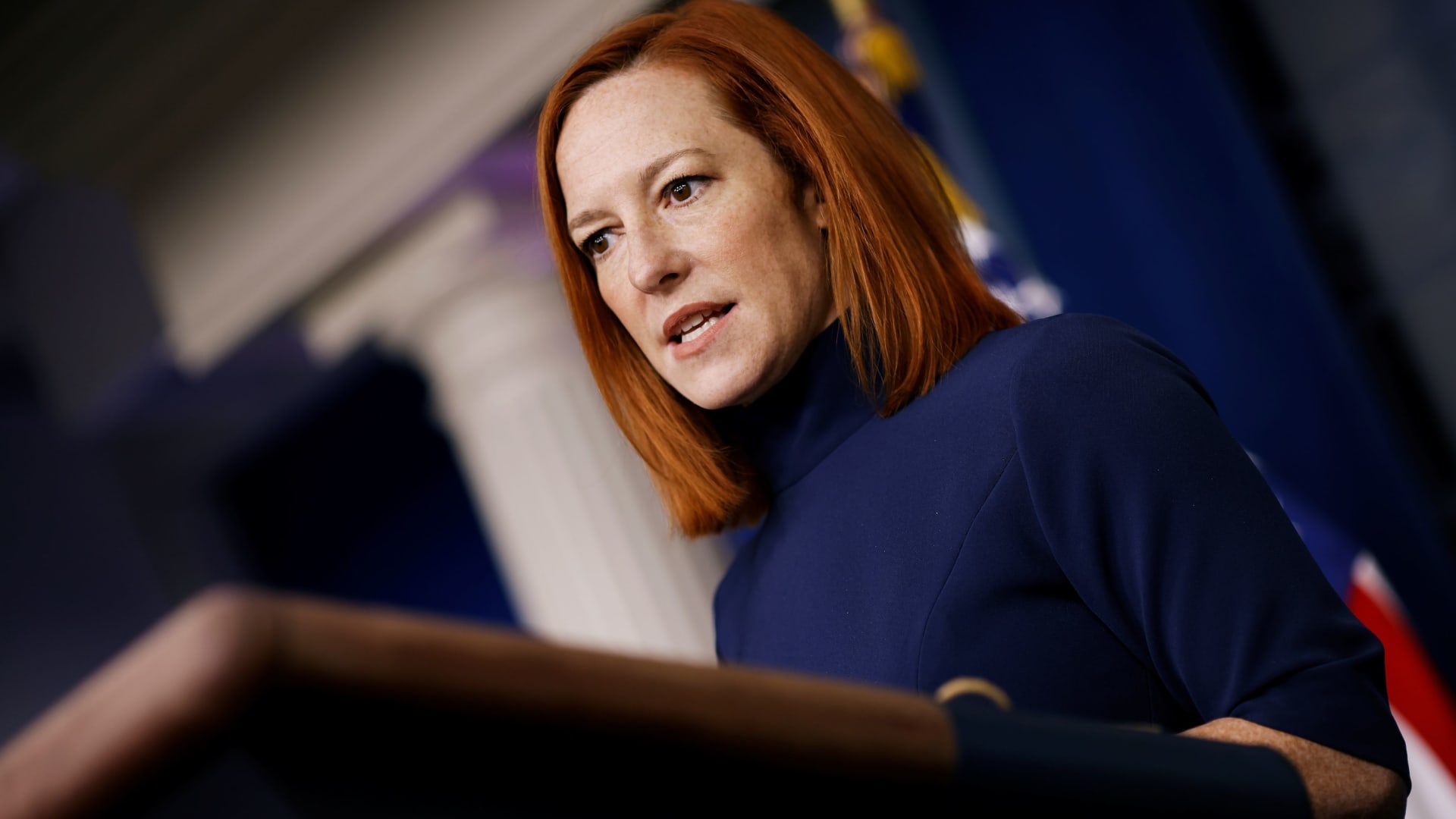 White House Press Secretary Jen Psaki delivers remarks during a press briefing at the White House in Washington, February 8, 2021.
