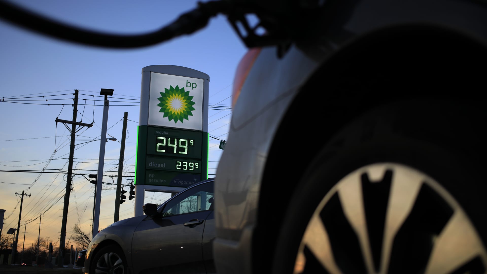 Fuel prices on a sign at a BP gas station in Louisville, Kentucky, on Friday, Jan. 29, 2021.