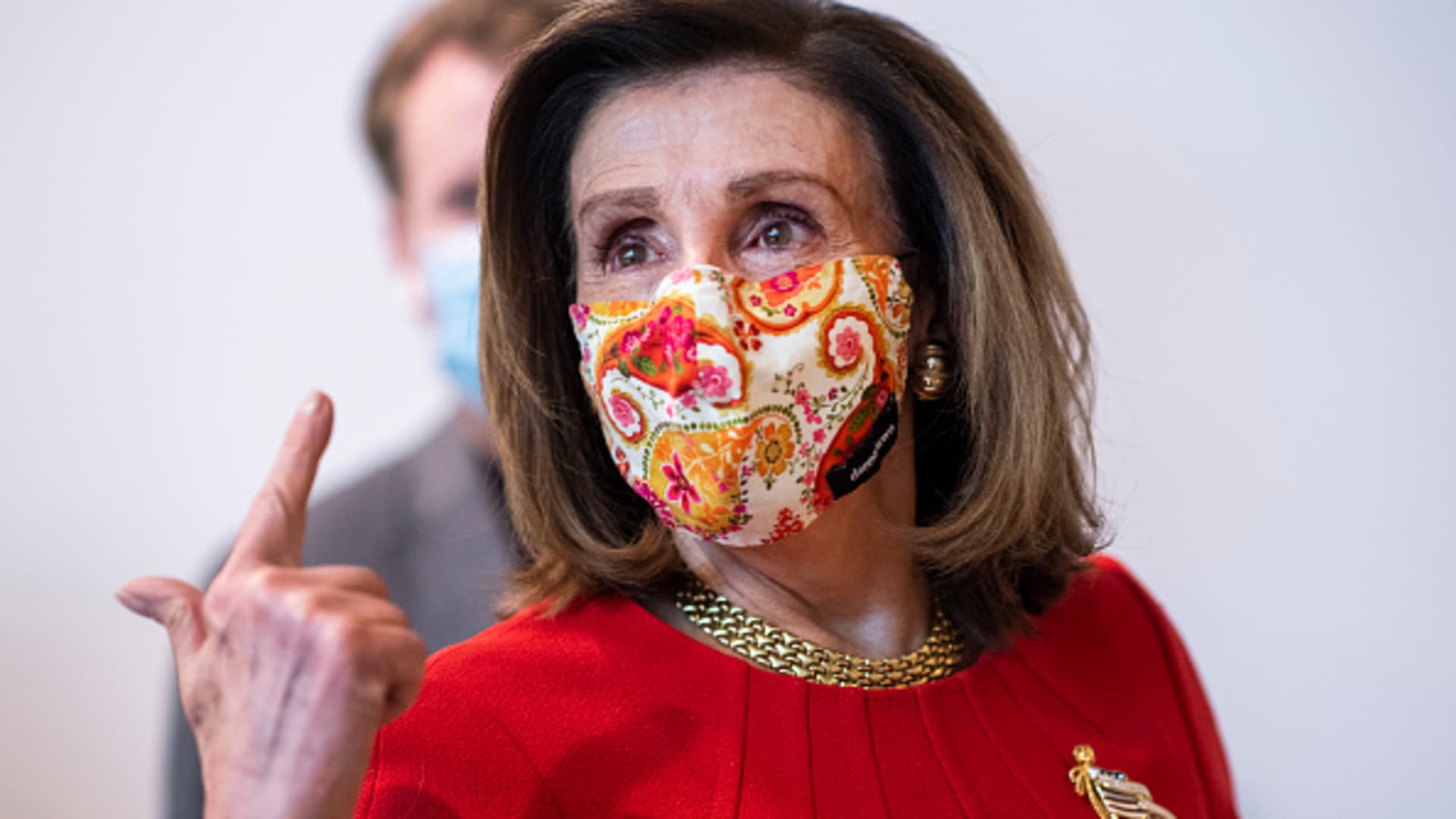 Speaker Nancy Pelosi, D-Calif., is seen after her weekly news conference in the Capitol Visitor Center on Thursday, February 11, 2021.