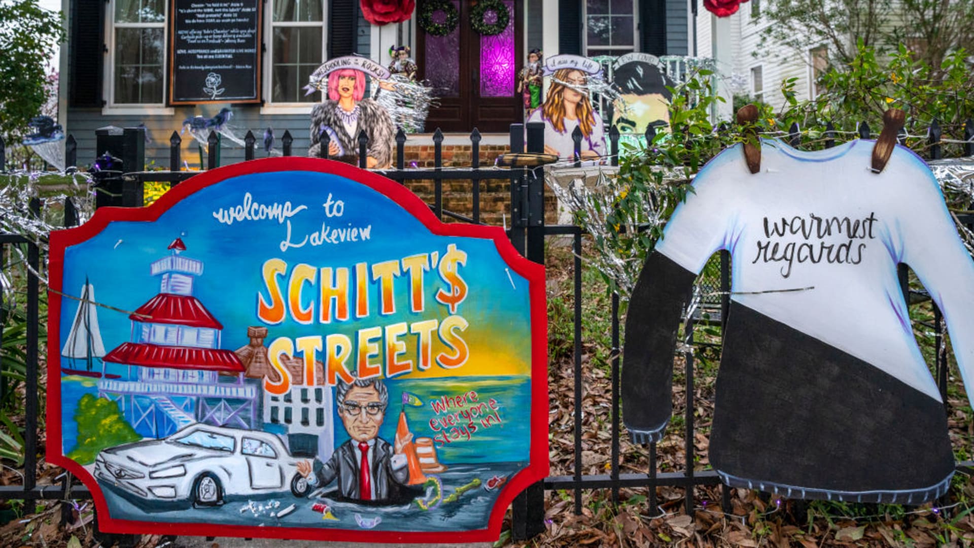 A home in Lakeview is decorated with a Schitt's Creek theme on February 15, 2021 in New Orleans, Louisiana.