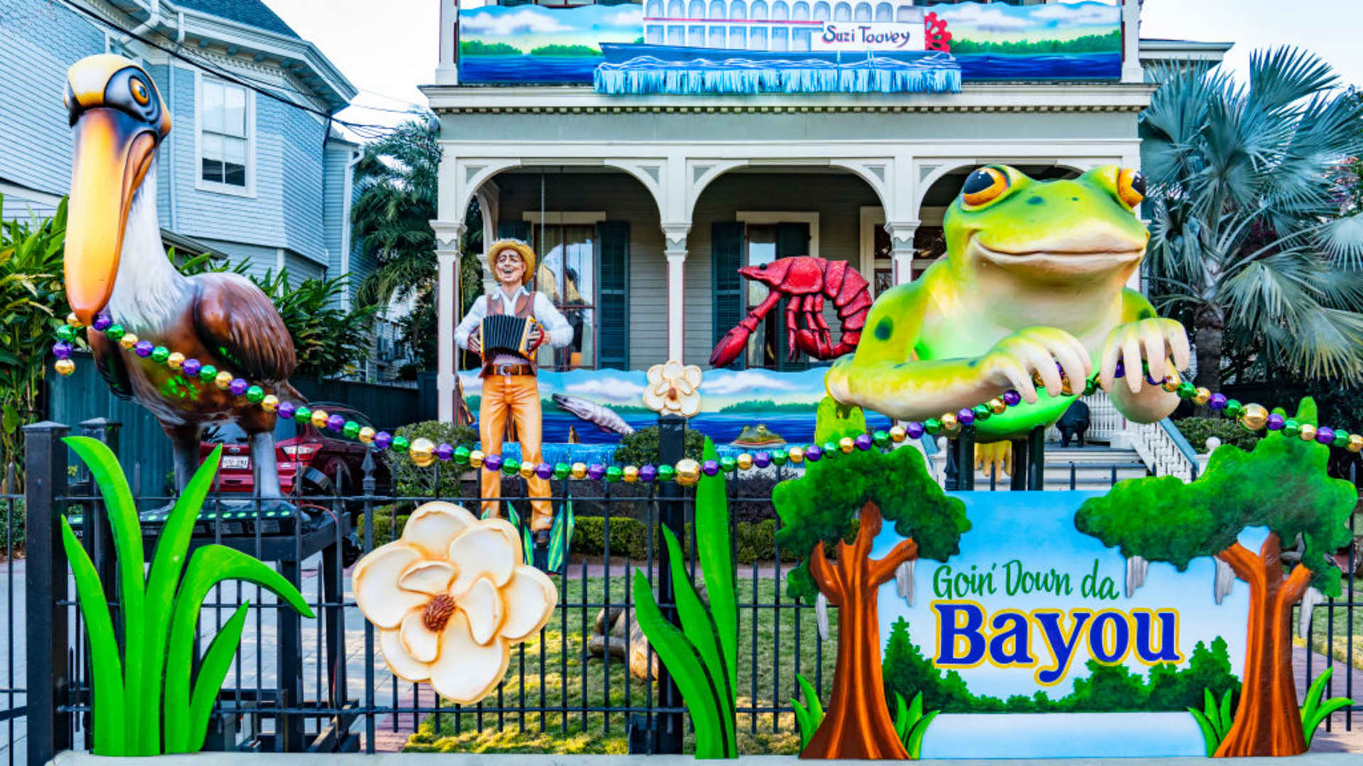 View of Goin Down Da Bayou house on February 07, 2021 in New Orleans, Louisiana. Due to the COVID-19 pandemic cancelling traditional Mardi Gras activities, New Orleanians are decorating their homes and businesses to resemble Mardi Gras floats.