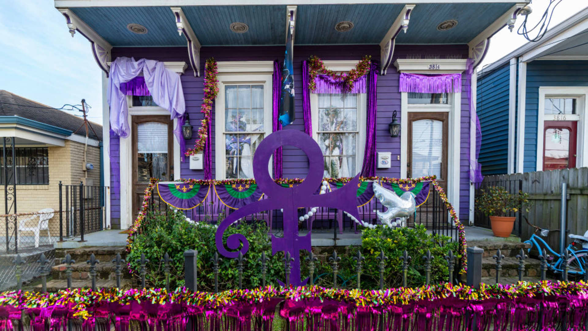 A home is decorated in honor of Prince on February 03, 2021 in New Orleans, Louisiana.