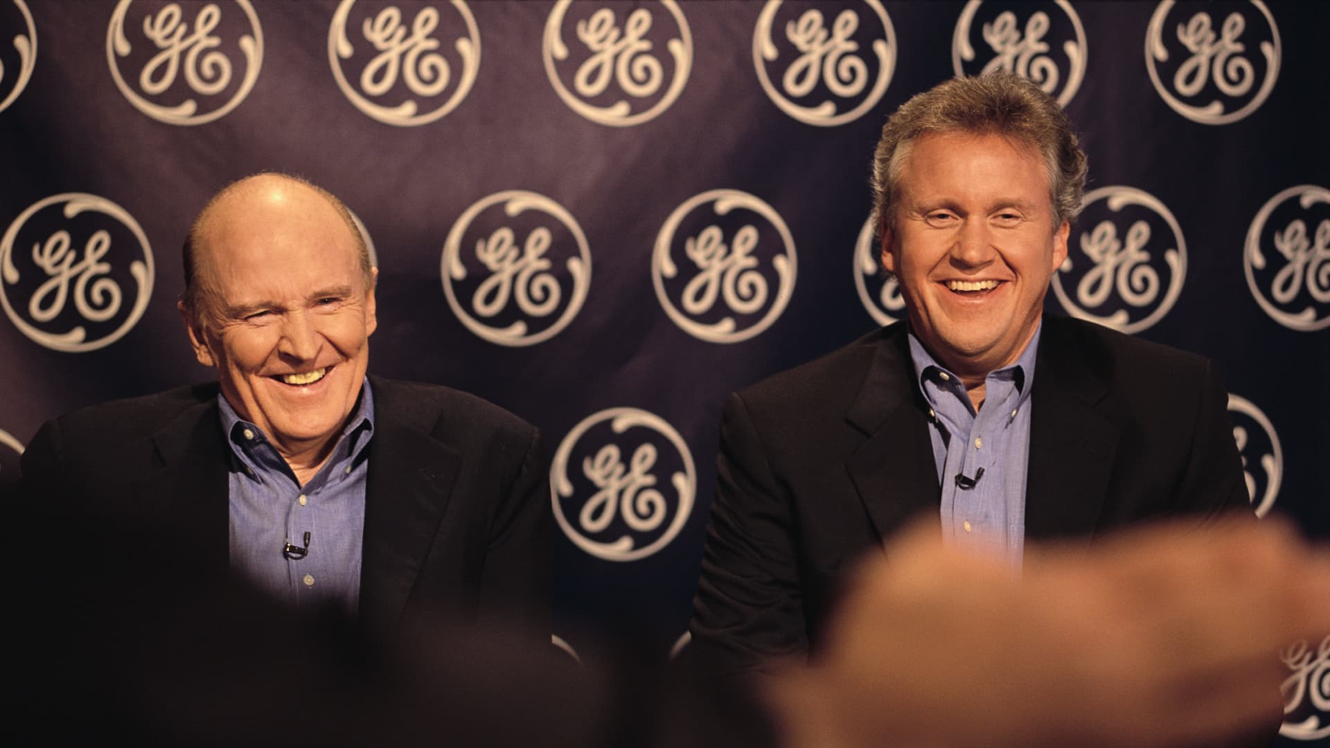General Electric executives Jack Welch and Jeffrey Immelt attend a press conference in New York City. The conference is to announce that Immelt has been named President and Chairman elect of GE, succeeding Welch.