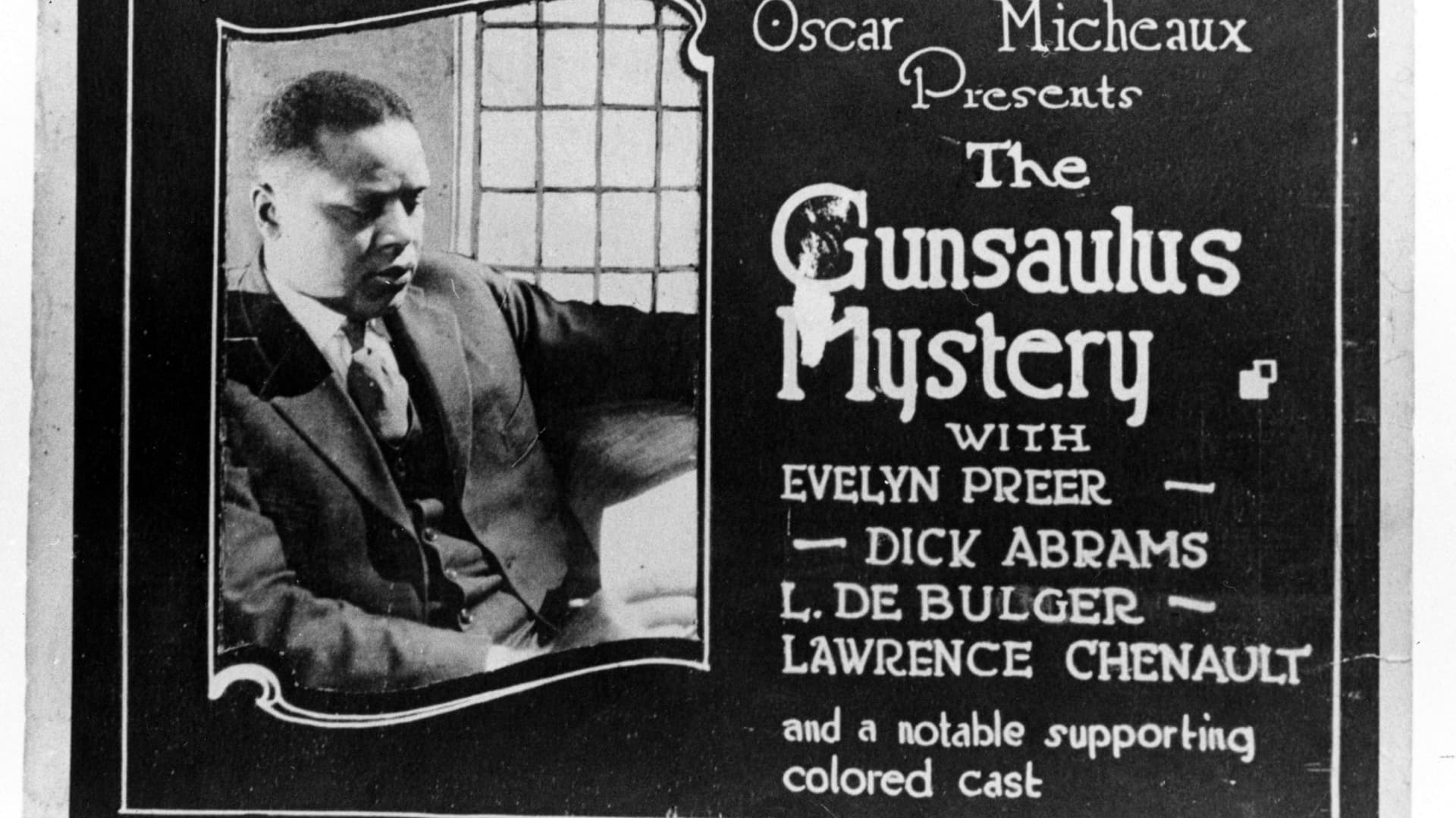 A lobby card for the 1921 silent film 'The Gunsaulus Mystery,