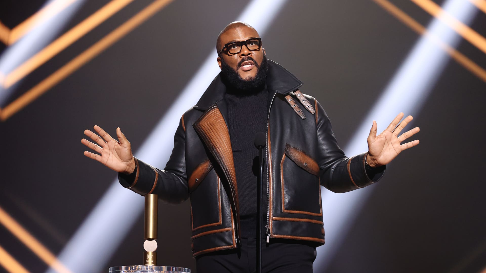 Tyler Perry accepts People's Champion Award onstage for the 2020 E! People's Choice Awards held at the Barker Hangar in Santa Monica, California and on broadcast on Sunday, November 15, 2020.