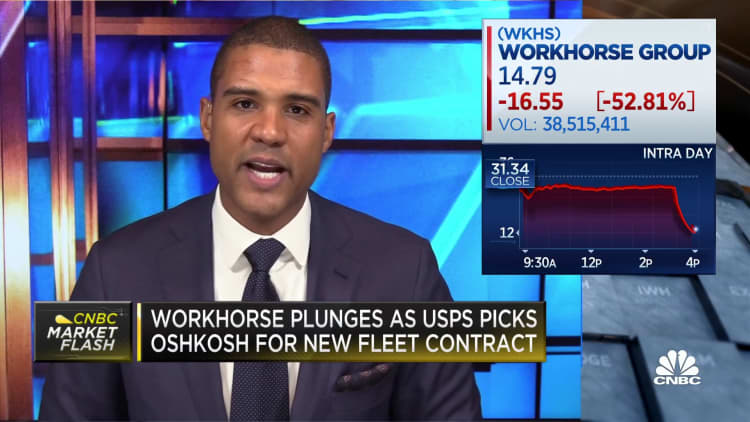 Workhorse shares plunge as USPS picks Oshkosh for new fleet contract