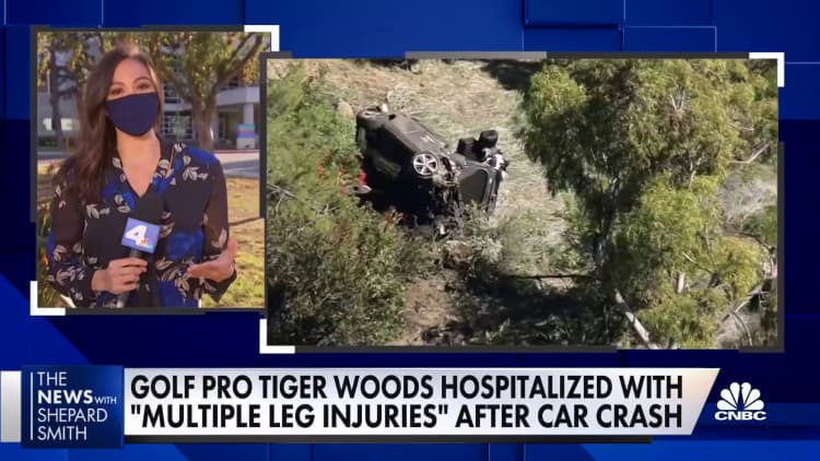 Tiger Woods hospitalized with 'multiple leg injuries' after car crash