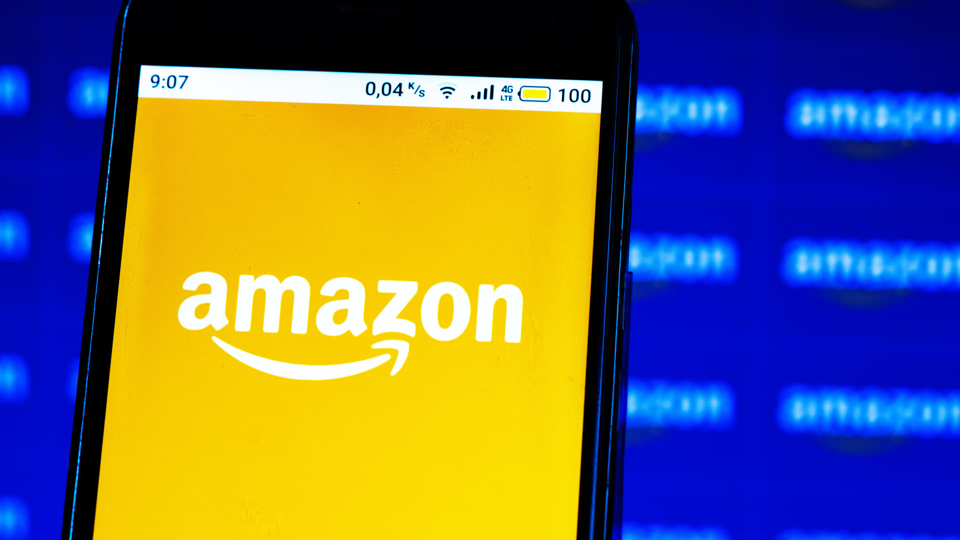 Amazon logo seen displayed on a smartphone.