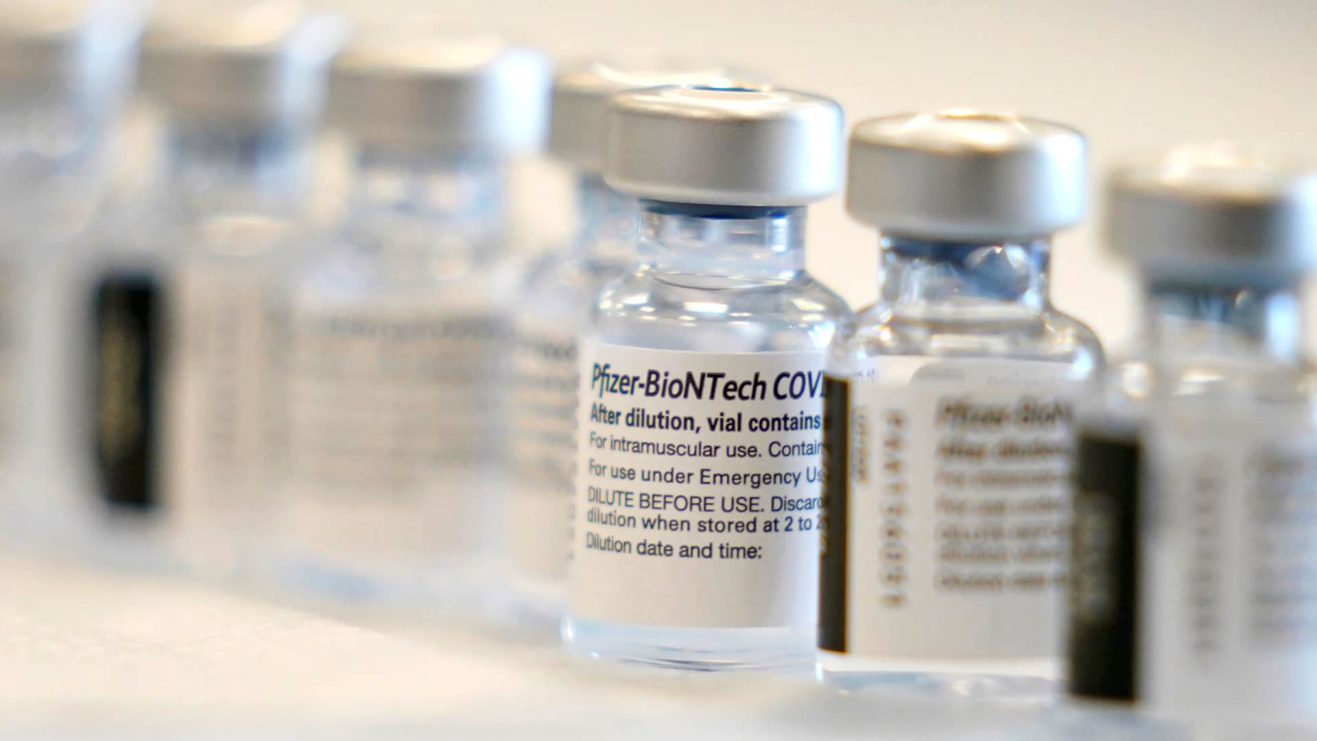 Bottles fo the COVID-19 vaccine are ready to be prepared before the opening of a mass vaccination site in the Queens borough of New York, February 24, 2021.
