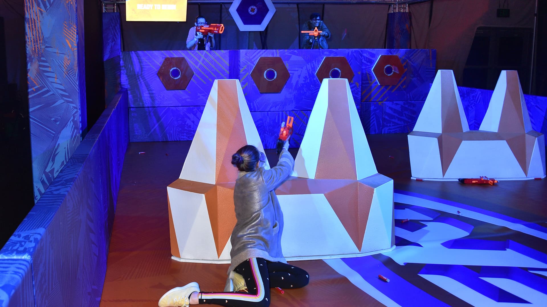 A guest attends the NERF Challenge World Premiere at L.A. Live Event Deck on December 5, 2019 in Los Angeles, California. NERF Challenge is a touring live stage and fan experience that brings the action and competitive fun of the NERF brand to life, and will travel across select US and Canada markets in 2020 following its Los Angeles run.