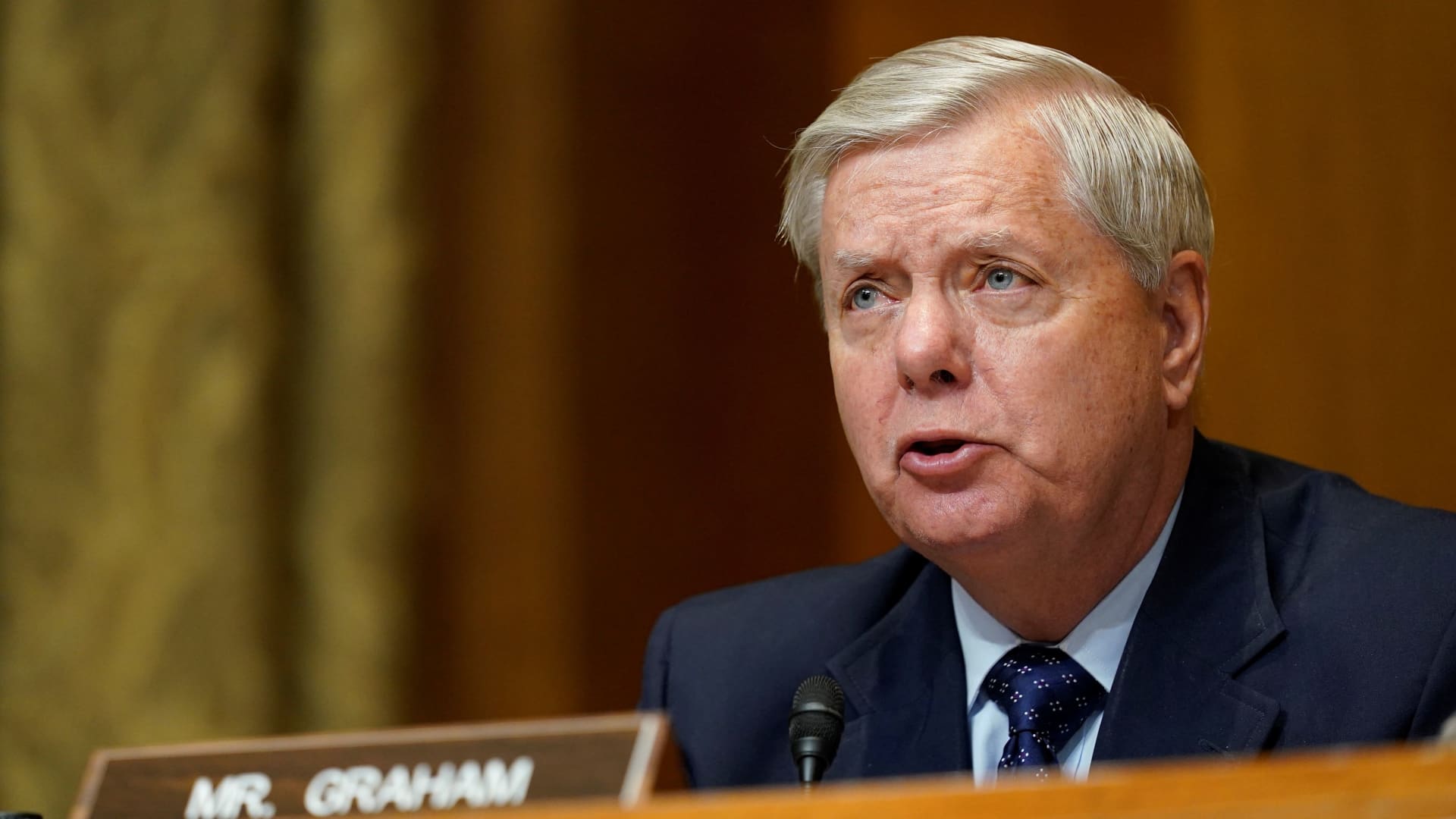 Senate Budget Committee ranking member Sen. Lindsey Graham, R-S.C., speaks during a hearing examining wages at large profitable corporations on Capitol Hill in Washington, U.S. February 25, 2021.