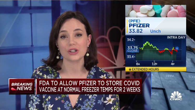 FDA allows Pfizer to store Covid vaccine at normal freezer temperatures for 2 weeks