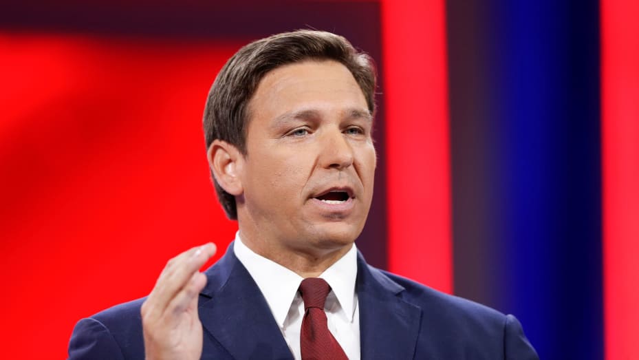 Florida Gov. Ron DeSantis speaks during the welcome segment of the Conservative Political Action Conference (CPAC) in Orlando, Florida, February 26, 2021.