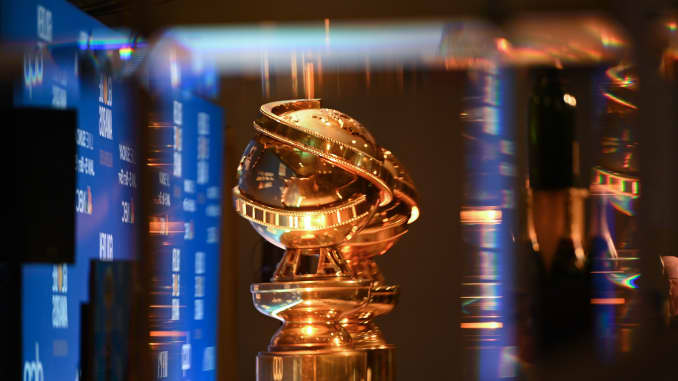 Golden Globe trophies are set by the stage ahead of the 77th Annual Golden Globe Awards nominations announcement at the Beverly Hilton hotel in Beverly Hills on December 9, 2019.