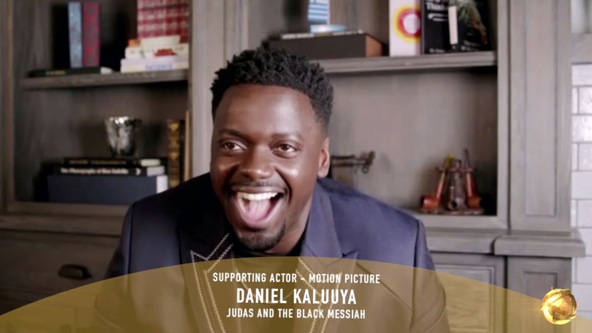 Pictured in this screengrab released on February 28, (l-r) Daniel Kaluuya, winner of Best Actor in a Supporting Role in Any Motion Picture for “Judas and the Black Messiah”, speaks during the 78th Annual Golden Globe Awards broadcast on February 28, 2021.
