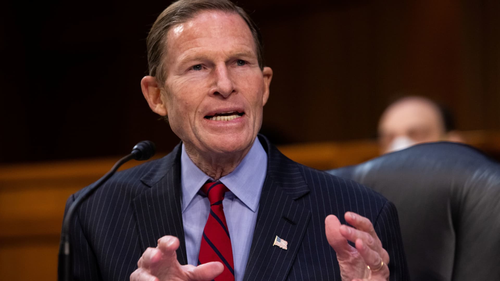 Senator Richard Blumenthal, D-CT, speaks during a Senate Judiciary Committee hearing on the January 6th insurrection, in the Hart Senate Office Building on Capitol Hill in Washington, DC, March 2, 2021.