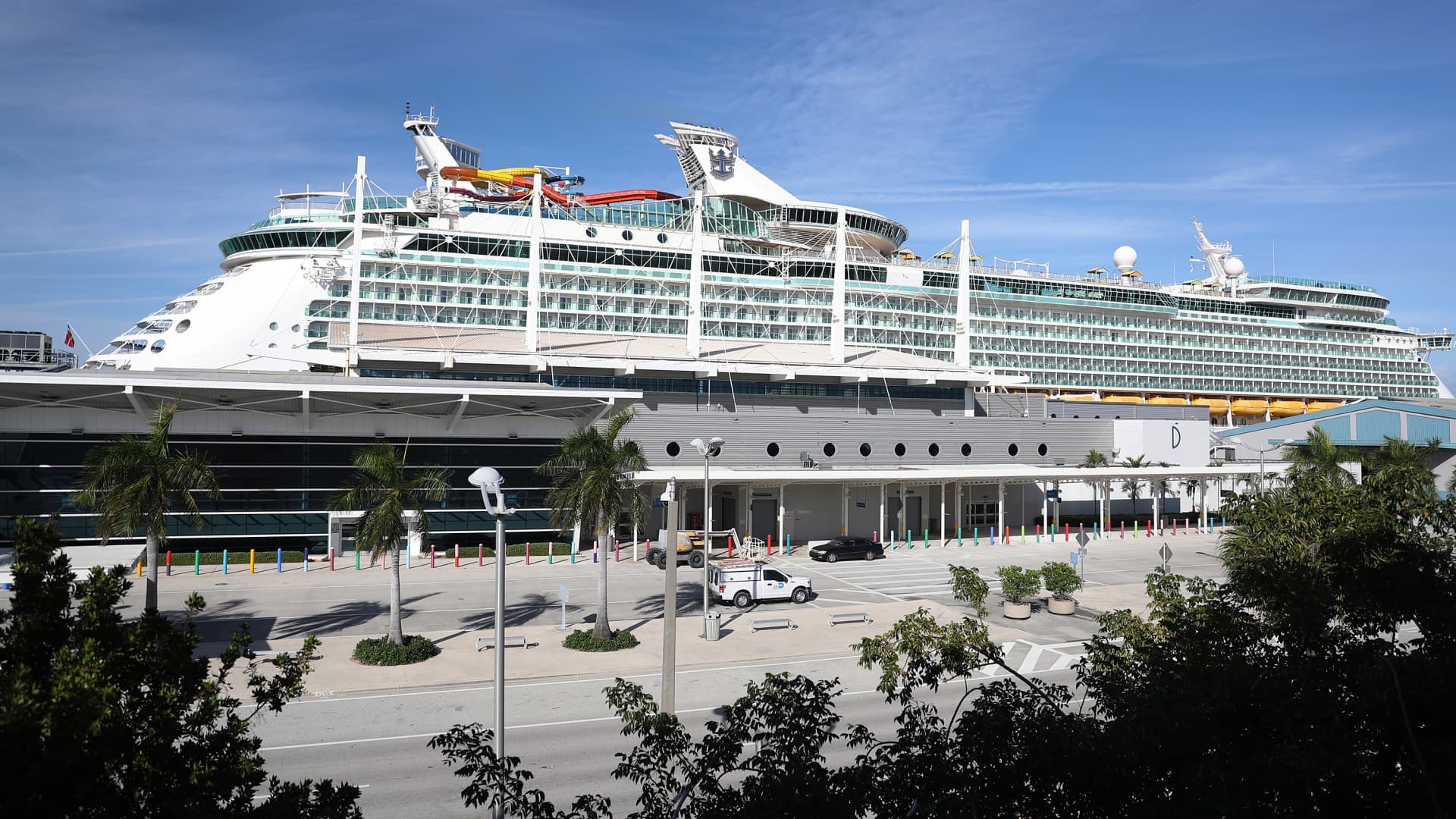 Royal Caribbean’s Navigator of the Sea cruise ship is docked at PortMiami on March 2, 2021 in Miami, Florida.