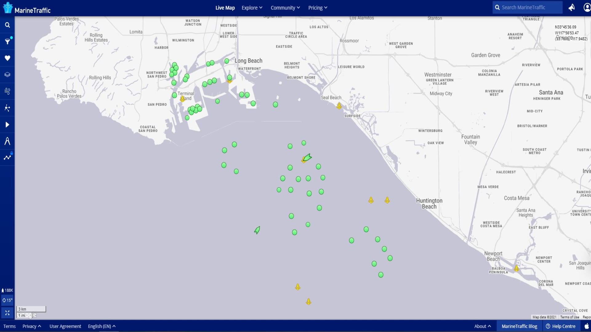 Cargo ships waiting to dock outside of the ports of Los Angeles and Long Beach as of March 1, 2021.
