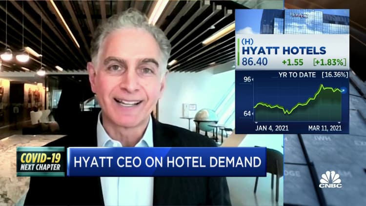 Hyatt CEO says he is seeing booking demand increase in spring, summer