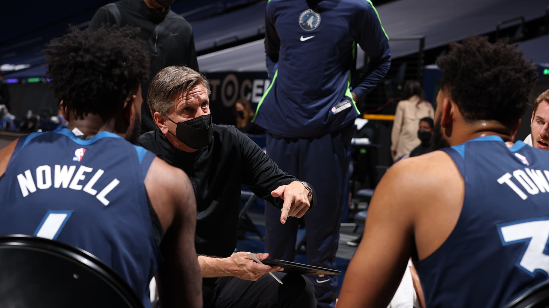 Head Coach, Chris Finch of the Minnesota Timberwolves talks to his team during the game against the Charlotte Hornets on March 3, 2021 at Target Center in Minneapolis, Minnesota.