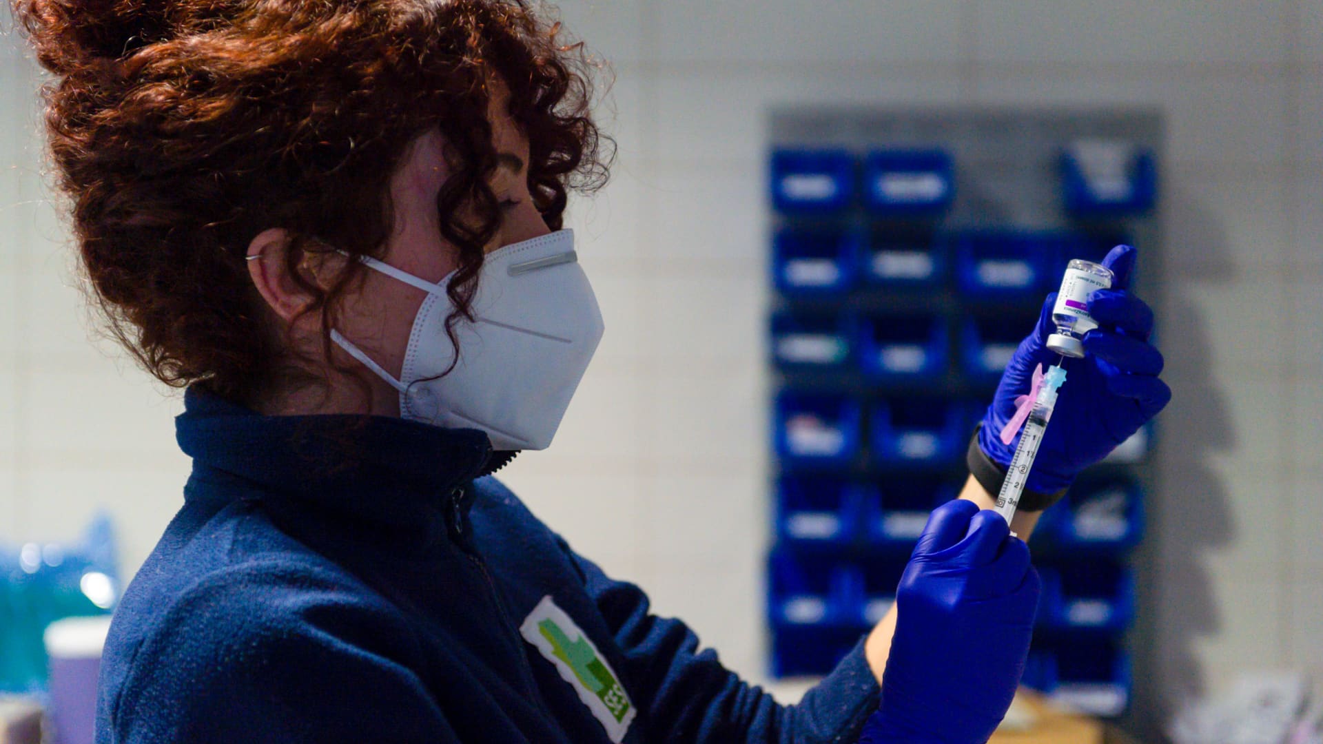 A healthcare worker prepares a syringe with the AstraZeneca Covid-19 dose at Coria City Hospital, Spain.