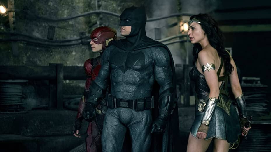 Ezra Miller, Ben Affleck and Gal Gadot star in "Justice League."