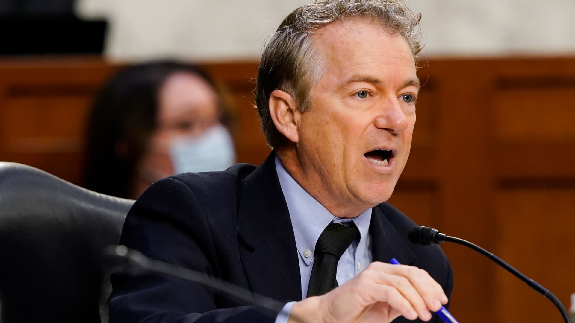 Sen. Rand Paul (R-KY) speaks during a Senate Health, Education, Labor and Pensions Committee hearing on the federal coronavirus response on Capitol Hill on March 18, 2021 in Washington, DC.