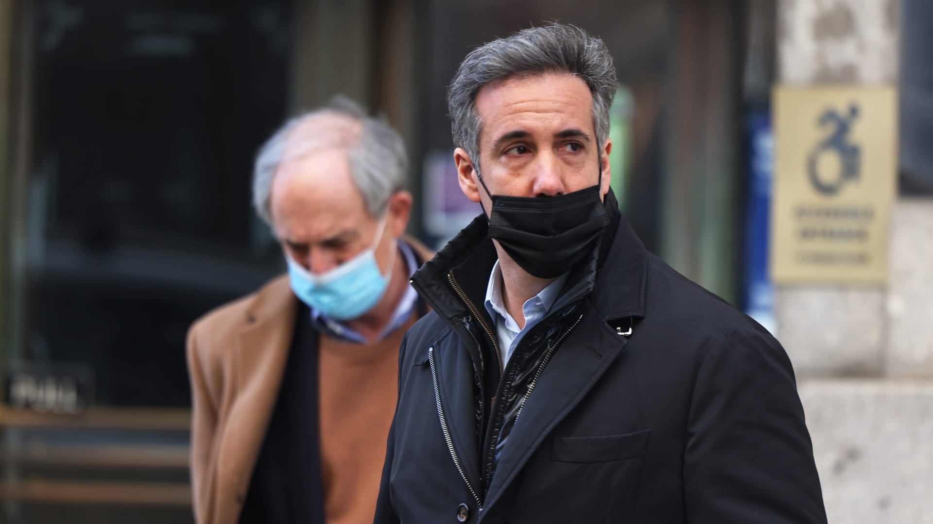 Michael Cohen exits the Manhattan district attorney’s office on March 19, 2021 in New York City.