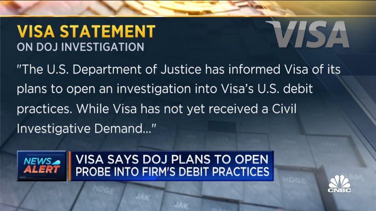 VISA says DOJ plans to open probe into firm's debit practices