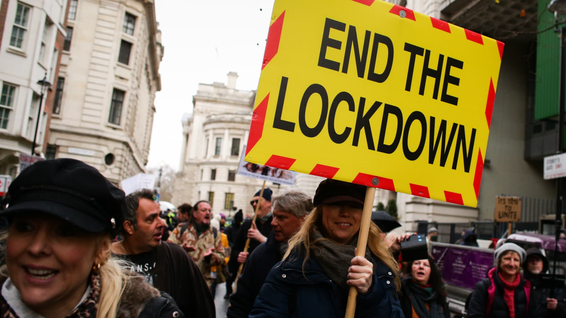 Activists protesting against coronavirus lockdown restrictions in London, England, on December 14, 2020.