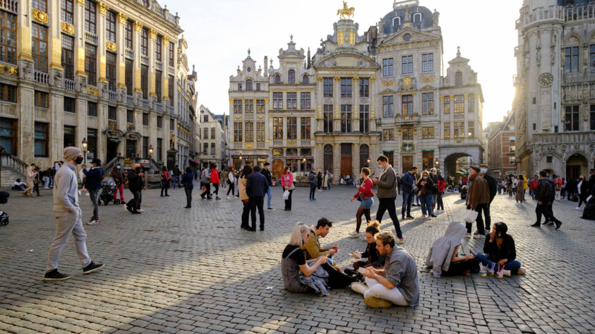 Despite the coronavirus crisis, people enjoy a warm Saturday afternoon on February 20, 2021 in Brussels, Belgium.