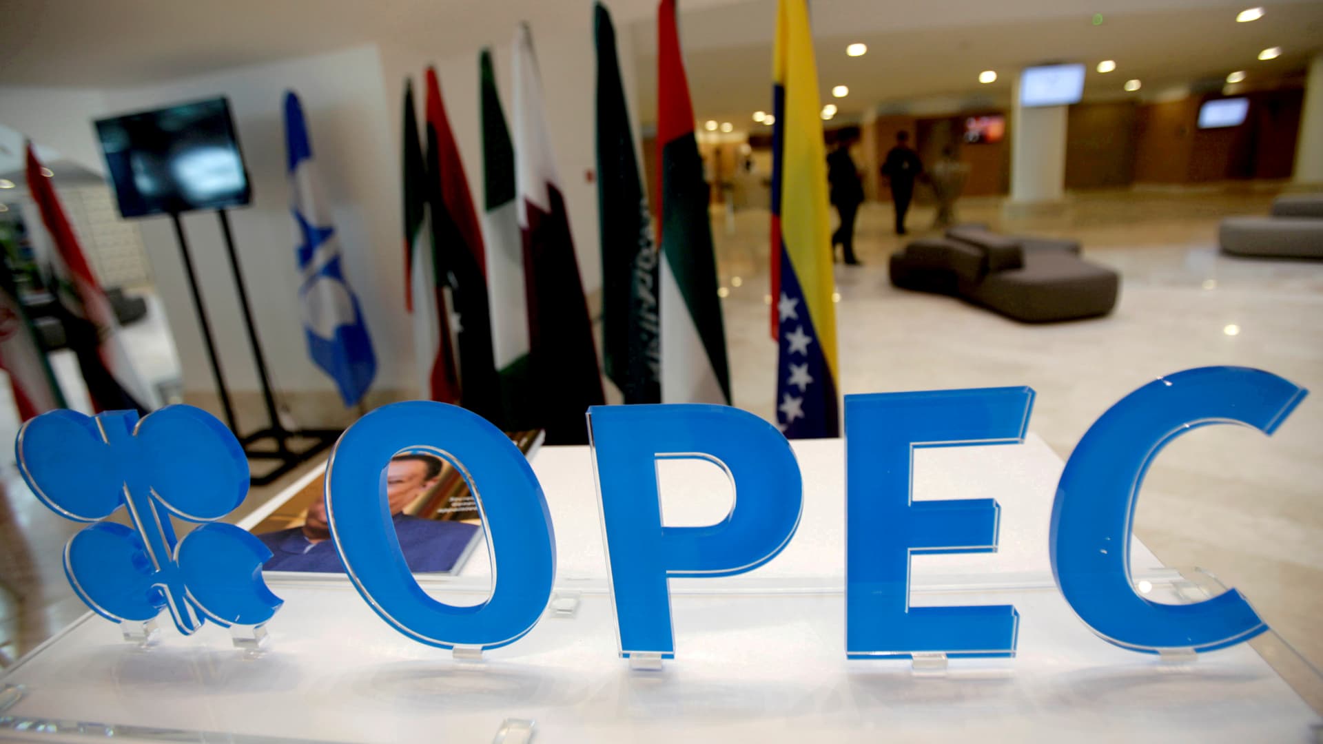 The OPEC logo pictured ahead of an informal meeting between members of the Organization of the Petroleum Exporting Countries (OPEC) in Algiers, Algeria.