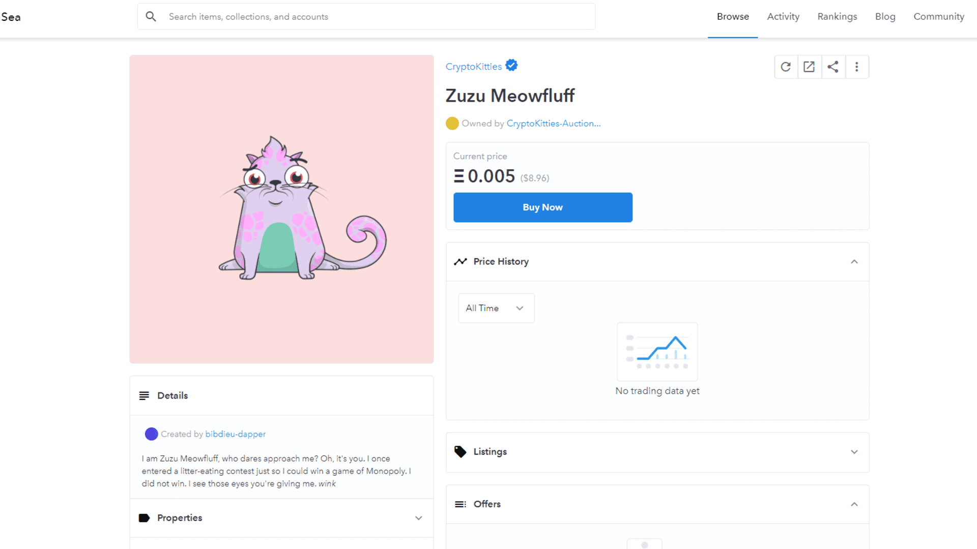 Here's a collectible CryptoKitties NFT.