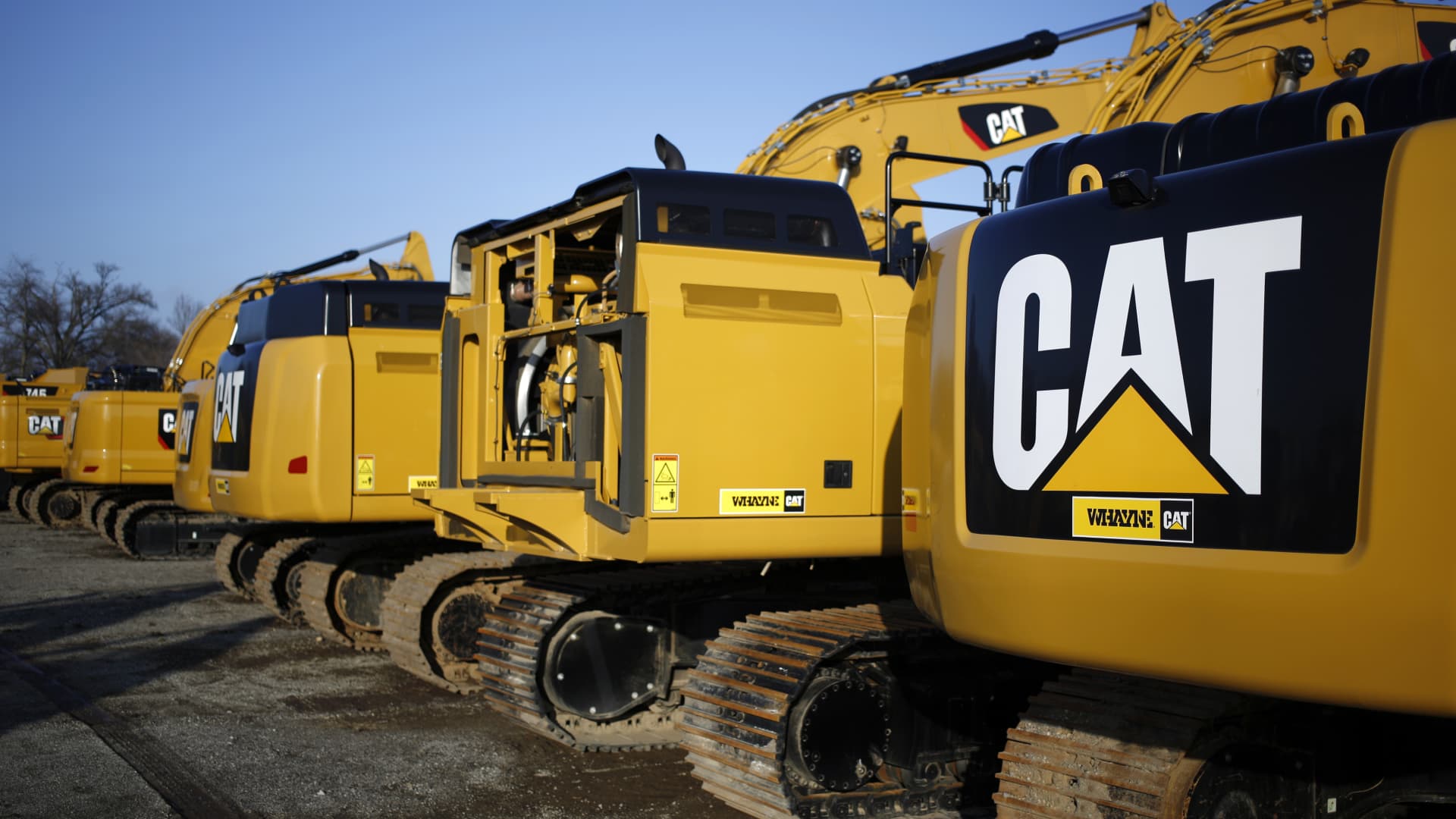 Caterpillar Inc. excavators are displayed for sale at the Whayne Supply Co. dealership in Louisville, Kentucky, U.S., on Monday, Jan. 27, 2020. Caterpillar is scheduled to release earnings figures on January 31.