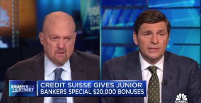 Cramer reacts to Credit Suisse giving junior bankers $20,000 bonuses